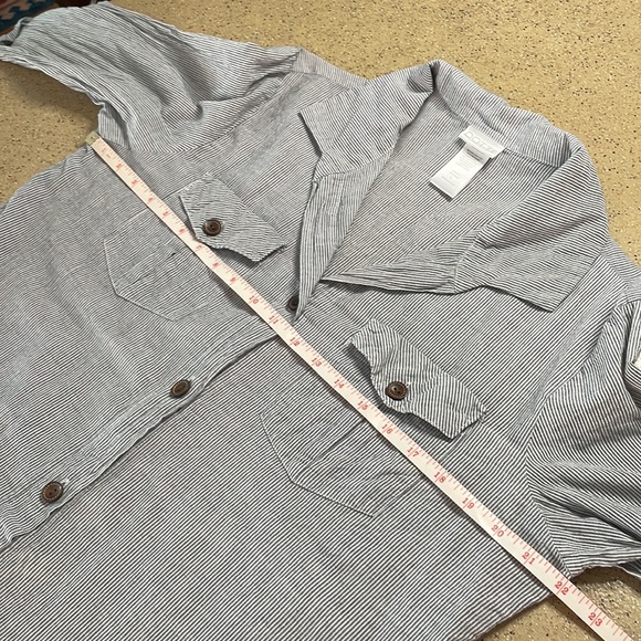 Dotti On Island Time Button Up Cover Up Shirt Dress gray white vertical stripe L - Picture 12 of 14